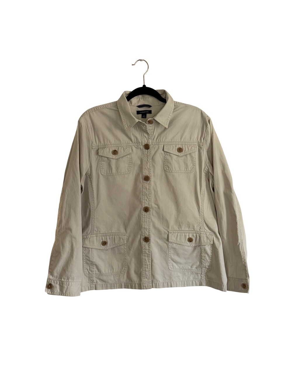 Vintage Lands' End Womens 18 Khaki Cotton Safari Field Utility Jacket